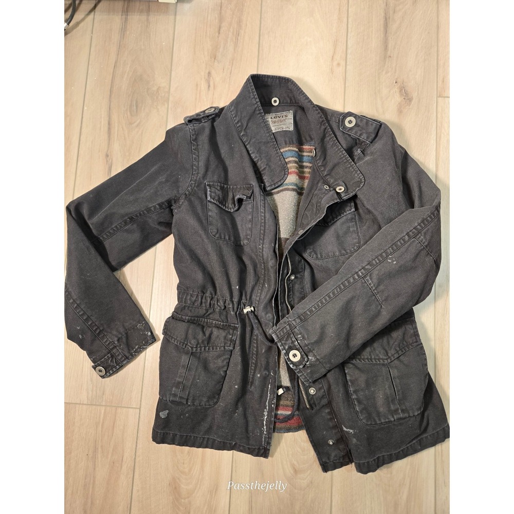 Vtg Levi's Military Jacket Womens Medium Field Coat Full Zip Grunge Moto Lined